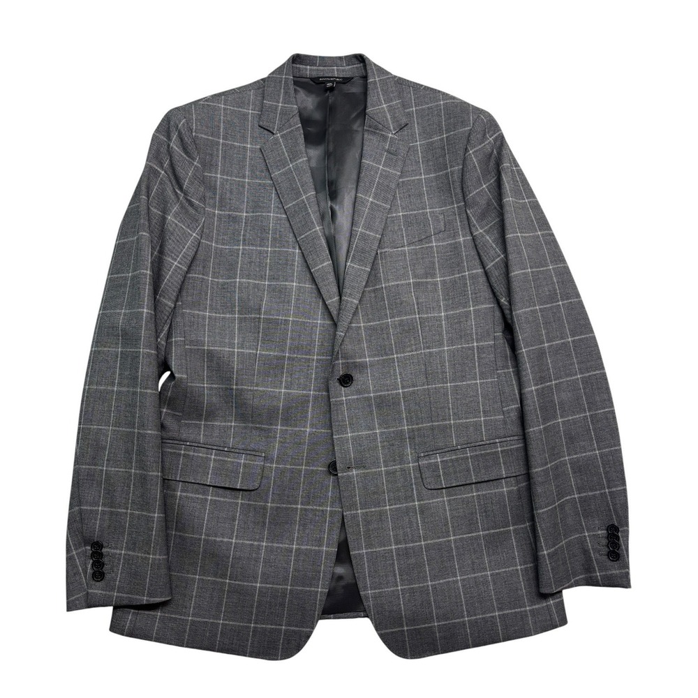 Banana Republic 42L Gray Windowpane Wool Cotton Blazer Jacket Sport Coat Slim